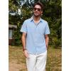 imagePJ PAUL JONES Mens Cotton Shirts Short Sleeve Button Down Shirts Casual Summer Beach Vacation Shirt with Double PocketsLight Blue