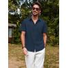 imagePJ PAUL JONES Mens Cotton Shirts Short Sleeve Button Down Shirts Casual Summer Beach Vacation Shirt with Double PocketsNavy Blue