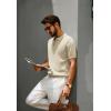 imagePJ PAUL JONES Mens Zipper Polo Shirt Textured Casual Knit Short Sleeve Polo T ShirtApricot