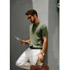 imagePJ PAUL JONES Mens Zipper Polo Shirt Textured Casual Knit Short Sleeve Polo T ShirtArmy Green