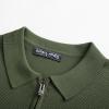 imagePJ PAUL JONES Mens Zipper Polo Shirt Textured Casual Knit Short Sleeve Polo T ShirtArmy Green