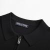 imagePJ PAUL JONES Mens Zipper Polo Shirt Textured Casual Knit Short Sleeve Polo T ShirtBlack