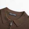 imagePJ PAUL JONES Mens Zipper Polo Shirt Textured Casual Knit Short Sleeve Polo T ShirtCoffee