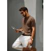 imagePJ PAUL JONES Mens Zipper Polo Shirt Textured Casual Knit Short Sleeve Polo T ShirtCoffee