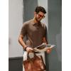 imagePJ PAUL JONES Mens Zipper Polo Shirt Textured Casual Knit Short Sleeve Polo T ShirtCoffee