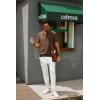 imagePJ PAUL JONES Mens Zipper Polo Shirt Textured Casual Knit Short Sleeve Polo T ShirtCoffee