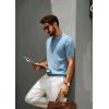 imagePJ PAUL JONES Mens Zipper Polo Shirt Textured Casual Knit Short Sleeve Polo T ShirtGray Blue