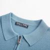 imagePJ PAUL JONES Mens Zipper Polo Shirt Textured Casual Knit Short Sleeve Polo T ShirtGray Blue