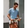 imagePJ PAUL JONES Mens Zipper Polo Shirt Textured Casual Knit Short Sleeve Polo T ShirtGray Blue