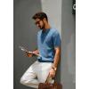 imagePJ PAUL JONES Mens Zipper Polo Shirt Textured Casual Knit Short Sleeve Polo T ShirtIndigo Blue