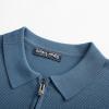 imagePJ PAUL JONES Mens Zipper Polo Shirt Textured Casual Knit Short Sleeve Polo T ShirtIndigo Blue
