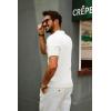 imagePJ PAUL JONES Mens Zipper Polo Shirt Textured Casual Knit Short Sleeve Polo T ShirtIvory White