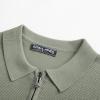 imagePJ PAUL JONES Mens Zipper Polo Shirt Textured Casual Knit Short Sleeve Polo T ShirtKhaki Green