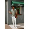imagePJ PAUL JONES Mens Zipper Polo Shirt Textured Casual Knit Short Sleeve Polo T ShirtKhaki Green