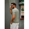 imagePJ PAUL JONES Mens Zipper Polo Shirt Textured Casual Knit Short Sleeve Polo T ShirtKhaki Green