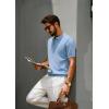 imagePJ PAUL JONES Mens Zipper Polo Shirt Textured Casual Knit Short Sleeve Polo T ShirtLight Blue