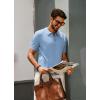 imagePJ PAUL JONES Mens Zipper Polo Shirt Textured Casual Knit Short Sleeve Polo T ShirtLight Blue