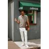imagePJ PAUL JONES Mens Zipper Polo Shirt Textured Casual Knit Short Sleeve Polo T ShirtLight Camel