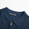 imagePJ PAUL JONES Mens Zipper Polo Shirt Textured Casual Knit Short Sleeve Polo T ShirtNavy Blue