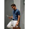 imagePJ PAUL JONES Mens Zipper Polo Shirt Textured Casual Knit Short Sleeve Polo T ShirtNavy Blue