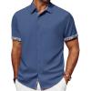 imagePJ PAUL JONES Mens Button Down Short Sleeve Shirt Casual Wrinkle Free Dress Shirt with Flip Print CuffDenim Blue