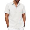 imagePJ PAUL JONES Mens Cotton Shirts Short Sleeve Button Down Shirts Casual Summer Beach Vacation Shirt with Double PocketsWhite