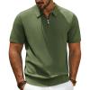 imagePJ PAUL JONES Mens Zipper Polo Shirt Textured Casual Knit Short Sleeve Polo T ShirtArmy Green