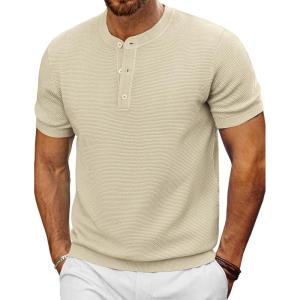 imagePJ PAUL JONES Mens TShirts Henley Short Sleeve Knit Shirt Casual Summer Textured Tee ShirtBeige
