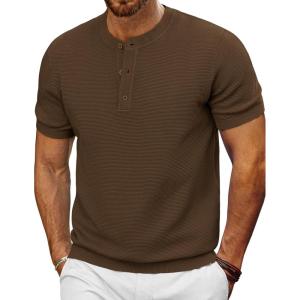 imagePJ PAUL JONES Mens TShirts Henley Short Sleeve Knit Shirt Casual Summer Textured Tee ShirtCoffee