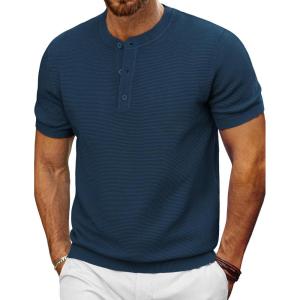 imagePJ PAUL JONES Mens TShirts Henley Short Sleeve Knit Shirt Casual Summer Textured Tee ShirtDark Blue