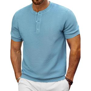imagePJ PAUL JONES Mens TShirts Henley Short Sleeve Knit Shirt Casual Summer Textured Tee ShirtDusty Blue