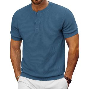 imagePJ PAUL JONES Mens TShirts Henley Short Sleeve Knit Shirt Casual Summer Textured Tee ShirtIndigo Blue