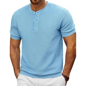 imagePJ PAUL JONES Mens TShirts Henley Short Sleeve Knit Shirt Casual Summer Textured Tee ShirtLight Blue