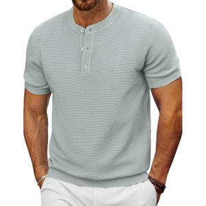 imagePJ PAUL JONES Mens TShirts Henley Short Sleeve Knit Shirt Casual Summer Textured Tee ShirtLight Grey
