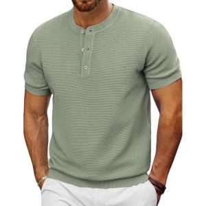 imagePJ PAUL JONES Mens TShirts Henley Short Sleeve Knit Shirt Casual Summer Textured Tee ShirtPea Green