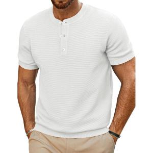 imagePJ PAUL JONES Mens TShirts Henley Short Sleeve Knit Shirt Casual Summer Textured Tee ShirtWhite