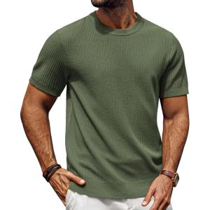 imagePJ PAUL JONES Mens TShirts Knit Crewneck Shirt Casual Short Sleeve Textured Pullover TeesArmy Green