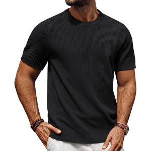 imagePJ PAUL JONES Mens TShirts Knit Crewneck Shirt Casual Short Sleeve Textured Pullover TeesBlack