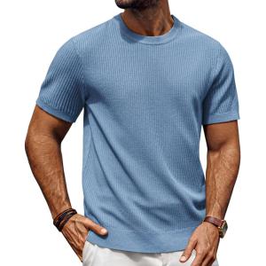 imagePJ PAUL JONES Mens TShirts Knit Crewneck Shirt Casual Short Sleeve Textured Pullover TeesBlue Grey