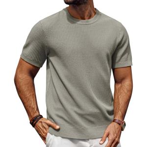 imagePJ PAUL JONES Mens TShirts Knit Crewneck Shirt Casual Short Sleeve Textured Pullover TeesKhaki