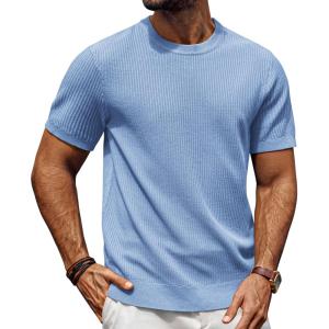 imagePJ PAUL JONES Mens TShirts Knit Crewneck Shirt Casual Short Sleeve Textured Pullover TeesLight Blue