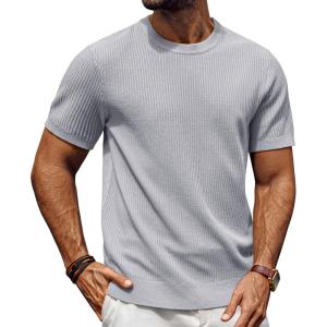 imagePJ PAUL JONES Mens TShirts Knit Crewneck Shirt Casual Short Sleeve Textured Pullover TeesLight Grey