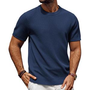 imagePJ PAUL JONES Mens TShirts Knit Crewneck Shirt Casual Short Sleeve Textured Pullover TeesNavy Blue
