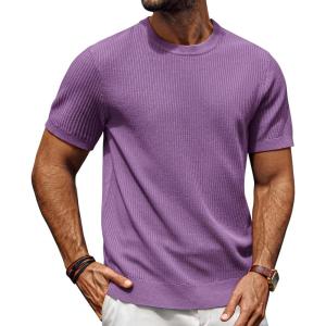 imagePJ PAUL JONES Mens TShirts Knit Crewneck Shirt Casual Short Sleeve Textured Pullover TeesPurple