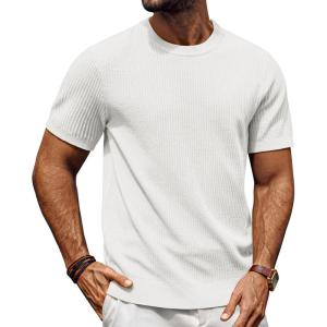 imagePJ PAUL JONES Mens TShirts Knit Crewneck Shirt Casual Short Sleeve Textured Pullover TeesWhite
