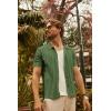 imagePJ PAUL JONES Mens Knit Shirts Short Sleeve Button Down Polo Shirt Fashion Hollow Out Texture Casual Summer Beach ShirtArmy Green