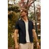 imagePJ PAUL JONES Mens Knit Shirts Short Sleeve Button Down Polo Shirt Fashion Hollow Out Texture Casual Summer Beach ShirtBlack
