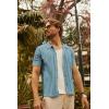imagePJ PAUL JONES Mens Knit Shirts Short Sleeve Button Down Polo Shirt Fashion Hollow Out Texture Casual Summer Beach ShirtBlue Grey