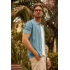 imagePJ PAUL JONES Mens Knit Shirts Short Sleeve Button Down Polo Shirt Fashion Hollow Out Texture Casual Summer Beach ShirtBlue Grey