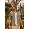 imagePJ PAUL JONES Mens Knit Shirts Short Sleeve Button Down Polo Shirt Fashion Hollow Out Texture Casual Summer Beach ShirtCamel